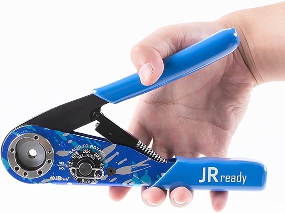 JRready NEW-AS1 8 Indent Crimping Tool design according M22520 1 01 for Heavy Duty Circular Rectangular Electrical Connector 38999 26482 etc. Wire 12-26 awg 12 16 20 Solid Barrel Contact