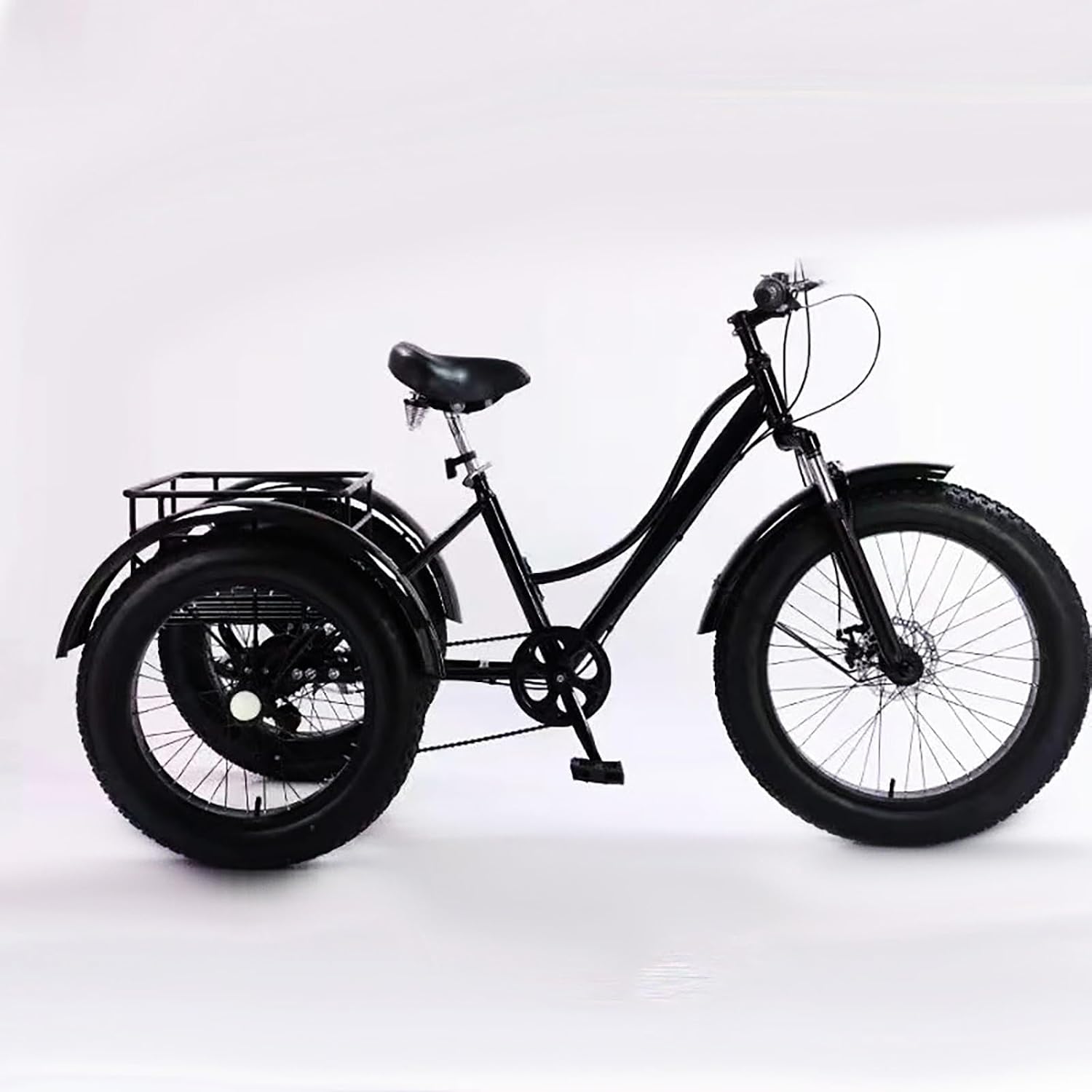 24 inch Adult Tricycle,7 Speed Cruiser Trike, All Terrain Fat Tire 3 Wheel Bikes with Large Basket for Seniors, Women, Men, Adult Trikes for Shopping Picnic Outdoor Sports