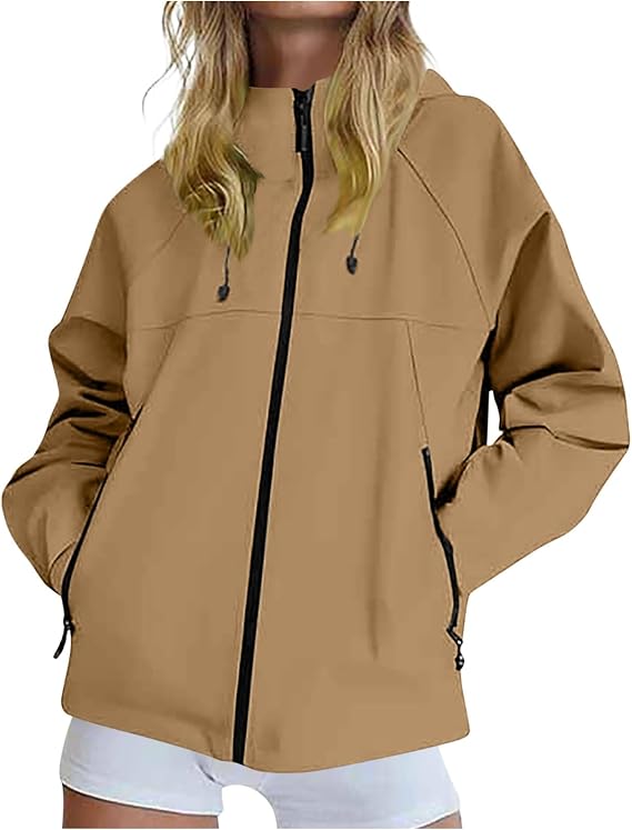 Jackets for Women Trendy Outdoor Hiking Raincoat Solid Color Waterproof Rain Coats Windbreaker with Pockets