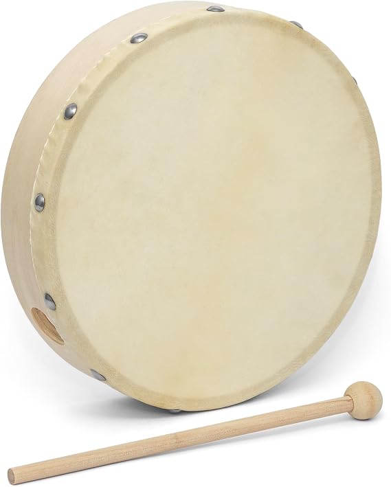 6 Inch Hand Drum | Pre-tuned Frame Drum, Included Beater, Authentic Goatskin Drum Head