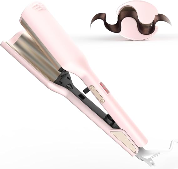 Waver Hair Tool,Mini Waver Curling Iron,Curling Iron Hair Crimper Waver,Ionic Deep Waver Curling Wand with Ceramic 2 Barrel for Women,Double Voltage, Easy to Use, Pink, 1.25 Inch. (Pink)