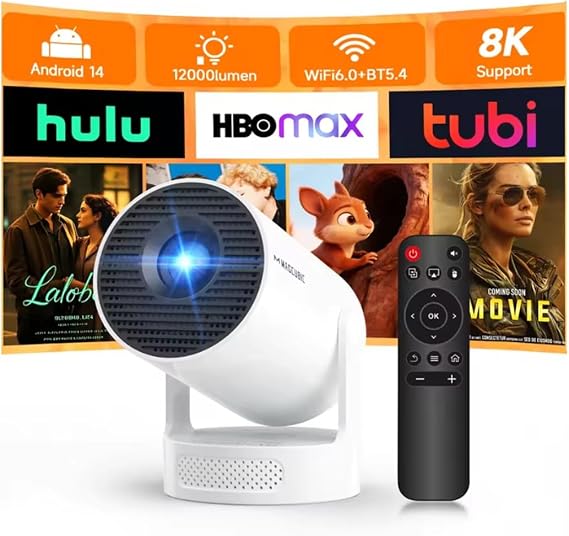 HY300 Pro + Projector Built in 5W Speaker 1920 * 1080P Android 14 8000 Lumens Wifi6 BT5.4 Outdoor Portable Projector