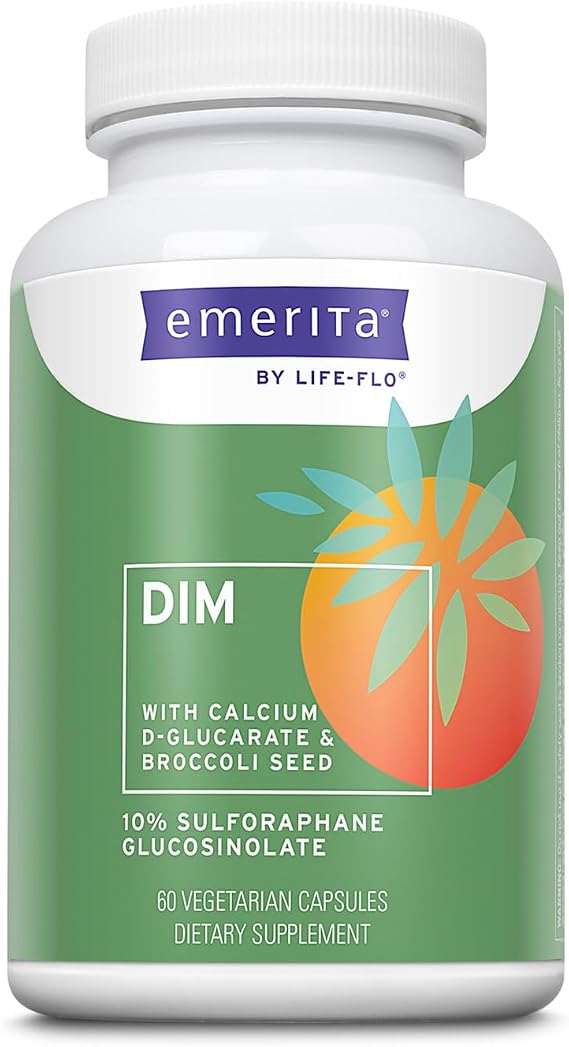 Emerita by Life-flo DIM Supplement, Balancing Support for Women with 100mg DIM Plus Calcium D-Glucarate and Broccoli Seed Extract, Not Tested on Animals, 30 Servings, 60 VegCaps