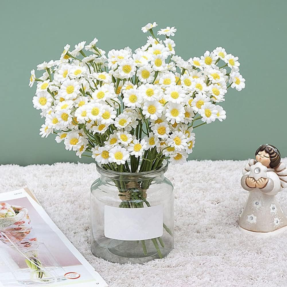 18 Bundles Mini Artificial Daisy Flowers Fake Brazilian Daisy Bouquets Pastoral Style for Home Table Garden Window Wedding Indoor Outside Decoration White