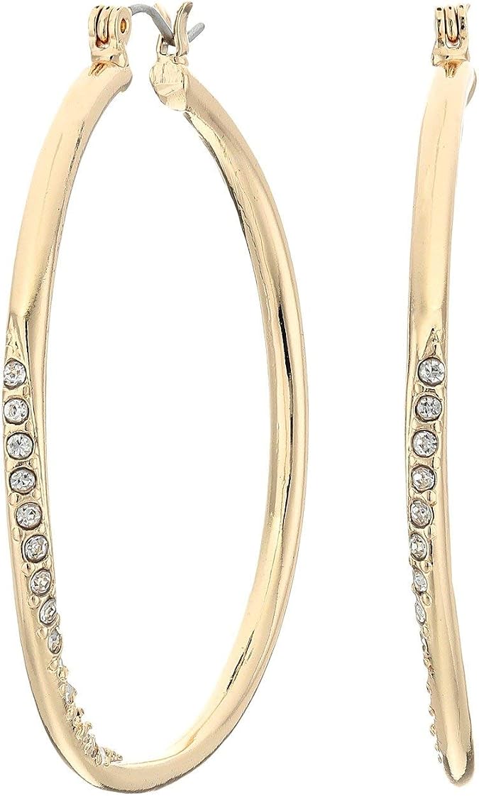 GUESS Goldtone Pave Crystal Glass Stone Twisted Hoop Earrings
