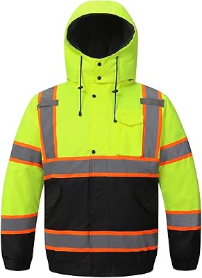High Visibility Hoodie For Men Reflective Safety Jacket Zipper MenSWomenS Construction Work Safety Insulated Parka