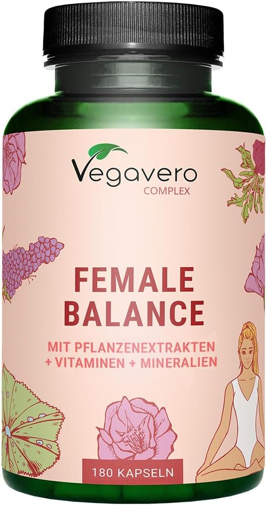 Vegavero Hormone Balance for Women | PMS Supplements | NO Additives | 180 Capsules | Vitex Agnus Castus, Lady's Mantle, Folic Acid Quatrefolic® Maca, B6, B12, Iron, Zinc | Vegan