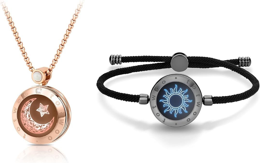 TOTWOO Smart Touch Bracelet & Necklace Set: Connected Love Jewelry with Instant Touch Alerts, Bluetooth App Pairing, Designed for Couples in Long Distance Relationships, Emotional Gift for Him or Her