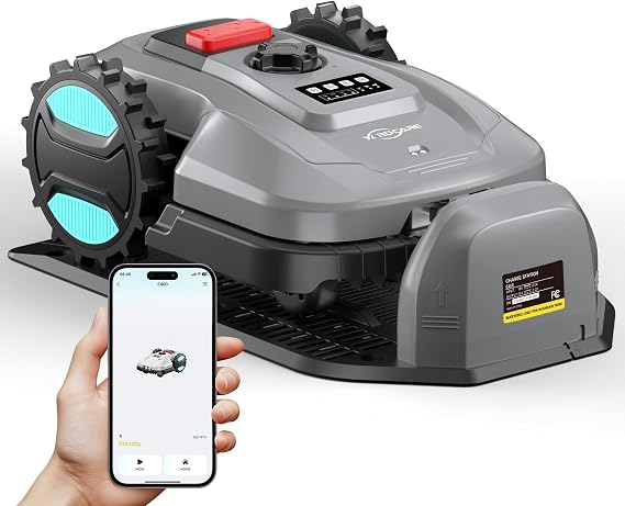 2026 New Robot Lawn Mower with App Control Features Adjustable Cutting Height, Auto-Charging, Obstacle Detection and Brushless Motor for Lawns Up to 1/8 Acre, Deep Gray