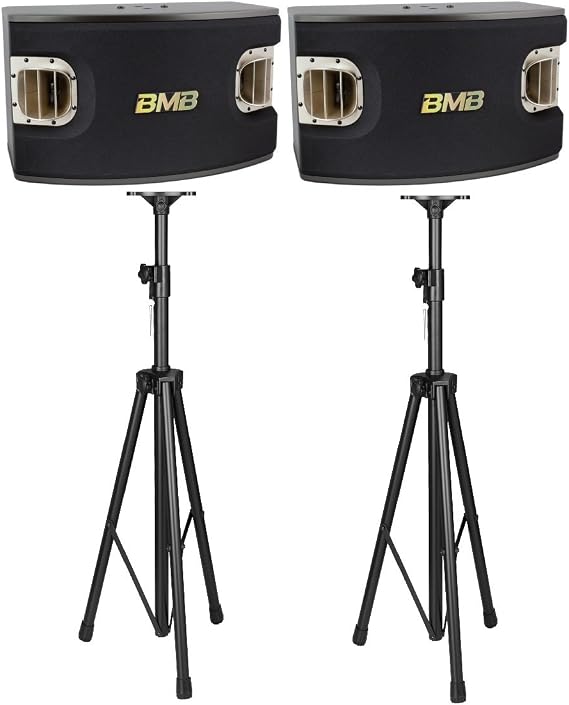 BMB CSV-900 1200W 12" 3-Way Bass Reflex Speakers (Pair) with 2 Heavy Duty Tripod Stands Bundle