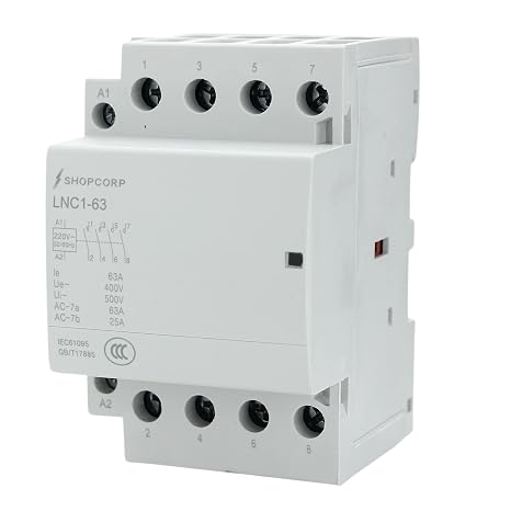4 Pole Contactor 220v Coil Normally Open 63 amp IEC 400V AC Contactor with 220/240VAC Coil - Motor Load 40A and Lighting Load 60A (Silent Operation) | with Mounting Base for DIN Rail