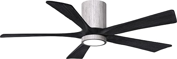 Matthews Fan Company IR5HLK-BW-BK-52 Irene Damp Rated 52" Flush Mount Ceiling Fan with Light and Remote & Wall Control, Silent DC Motor, 5 Solid Wood Blades, Barn Wood Tone with Matte Black
