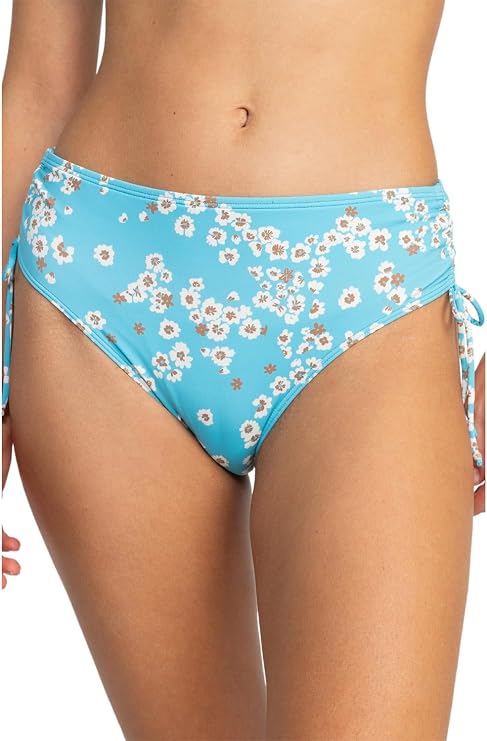 Roxy Women's Juniors' Beach Classics Floral-Print Tie-Side Bikini Bottom (Maui Blue Margarita, Large)