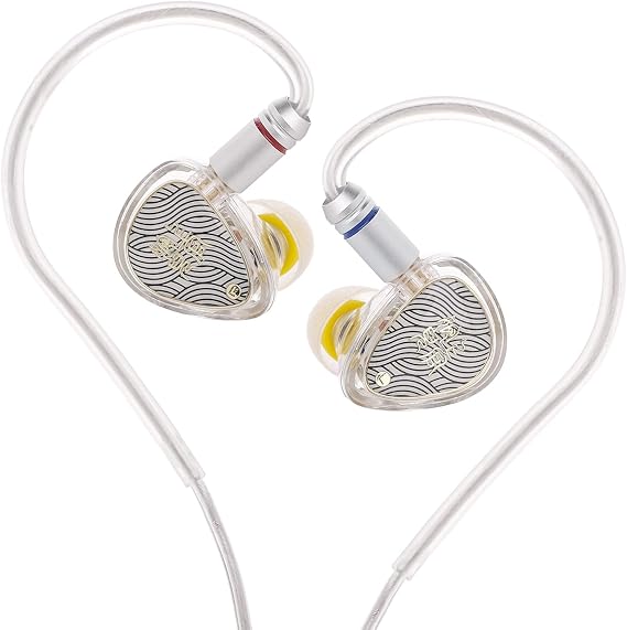 TANGZU Wan'er S.G II in Ear Monitor, HiFi Wired Earphone IEM, 10mm Dynamic Driver PET Diaphragm Gaming Earbuds with 2Pin Detachable OFC Cable for Musician (3.5mm with Mic, Clear White)