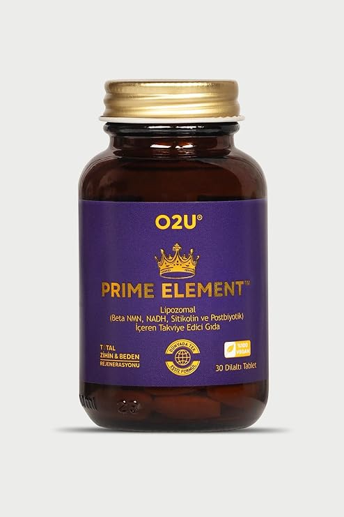 O2U Prime Element – Enerji & Odak ve Gençlik Desteği - Bütüncül - NMN, NADH, Sitikolin ve Postbiyotik İçeren Lipozomal Dilaltı Gıda Takviyesi, 30 Tablet