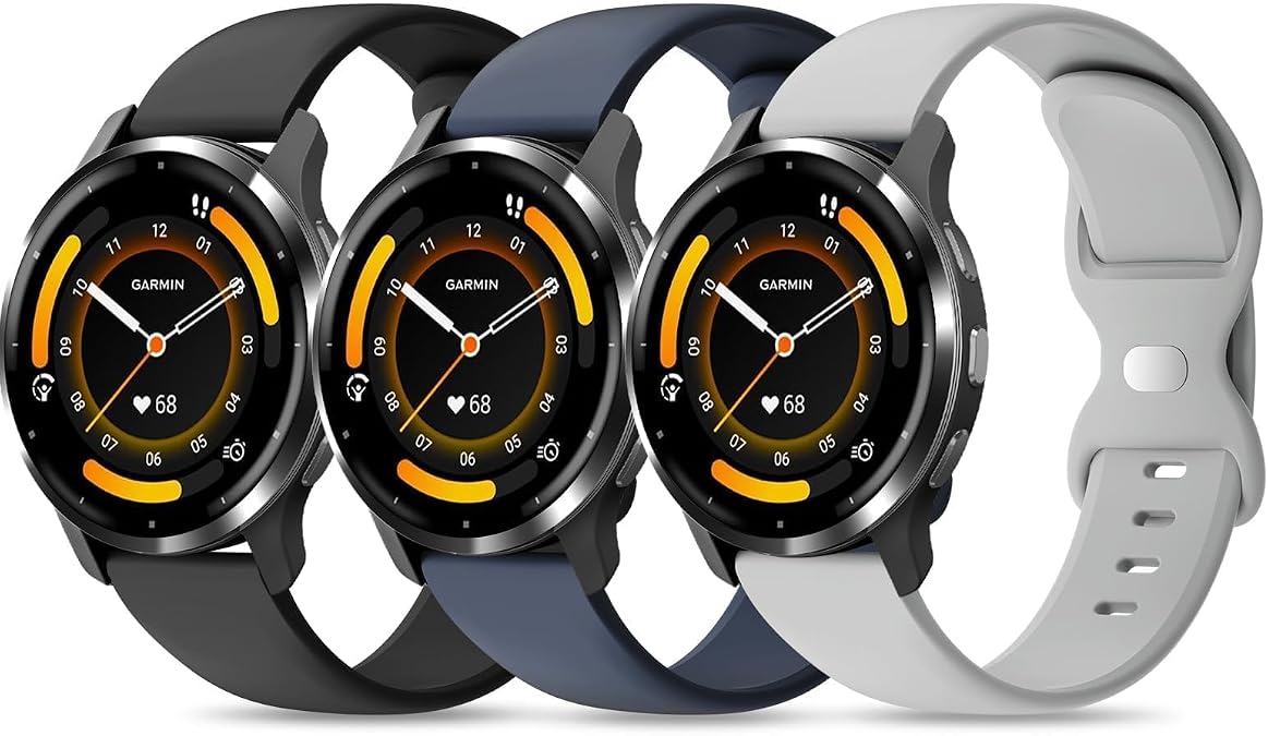 3 Pack Silicone Watch Bands Compatible with Garmin Vivoactive 4/Venu 3/Venu 2/Venu 4 45mm, 22mm Quick Release Soft Sport Replacement Strap for Forerunner 265/255/255 Music Men Women