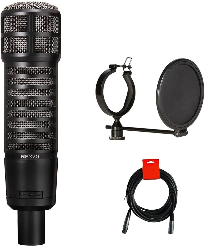 Electro-Voice RE320 Variable-D Dynamic Vocal and Instrument Microphone Bundle with Front Address Pop Filter and XLR-XLR Cable