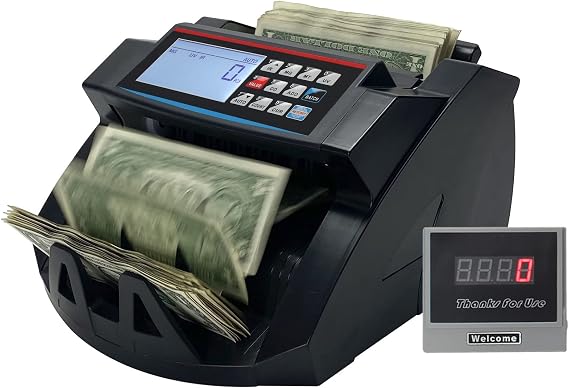 Currency Cash Counting Machine with Value Counterfeit Detector & Calculator Multi-Currency Bill Counter for Euro USD for Business & Retail