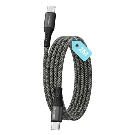Type C-C, 2Metre ÖRGÜLÜ 60Watt PD Hızlı Şarj Kablosu, REMORAX Wahoo (1Ad x 2Metre Füme)