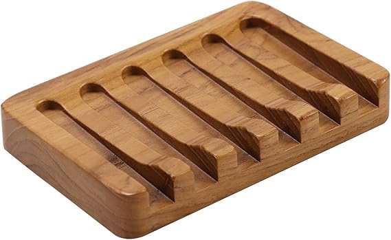 HTB Soap Dish with Slanted Waterfall Design,Teak Wood Bar Soap Holder