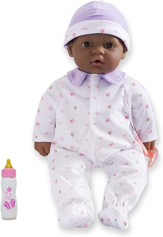 JC Toys African American 16-inch Medium Soft Body Baby Doll La Baby | Washable |Removable Purple Outfit w/ Hat and Pacifier | for Children 12 Months +, 16 inches