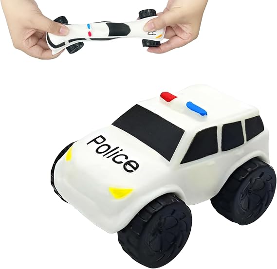 Police Car Squeeze Toy with 4 Wheels,Stress Relief Stretch and Pull Vehicle Squishies Sensory Toy for Kid Toddler Boy Gift (Car)