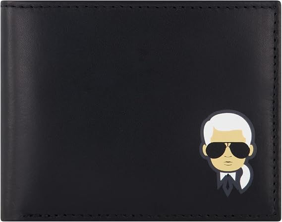 KARL LAGERFELD Paris Women's Split/Bubble Leather Karl Character Head Logo Billfold Wallet, Black_ch, One Size