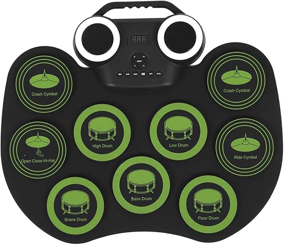 Electronic Drum Kit, Portable USB Electric Drum Set with Double Speaker, Built in Bluetooth Connection, with Three color Lighting Effect