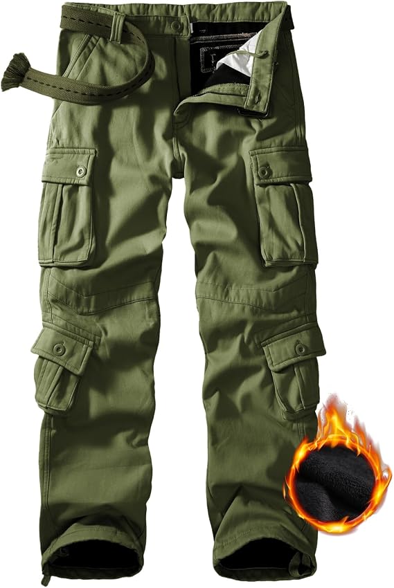 Men's Fleece Lined Hiking Pants, Winter Cargo Pants
