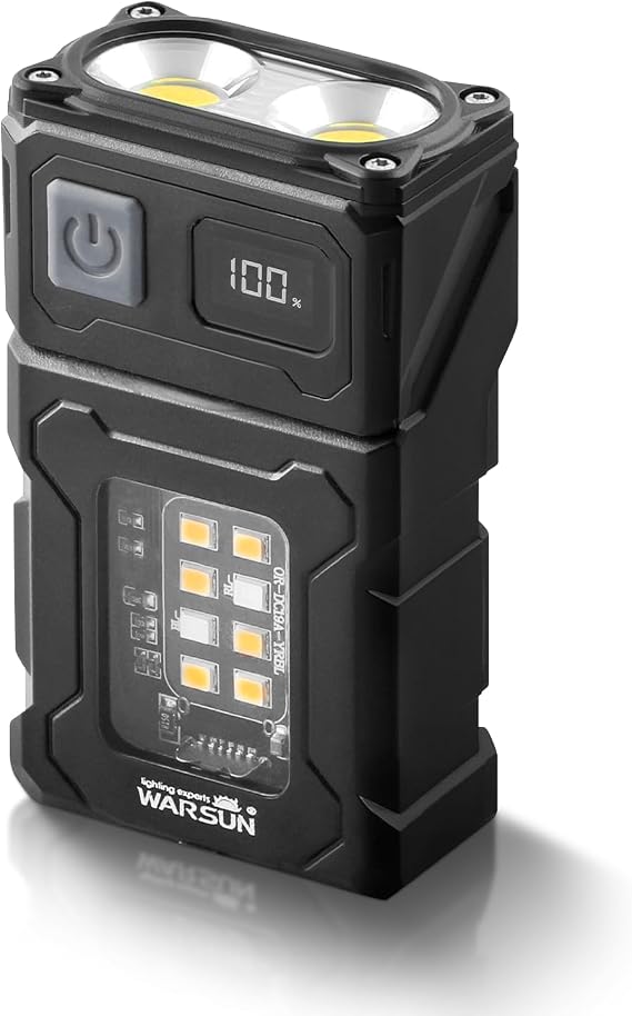 WARSUN Rechargeable EDC Flashlight with Rotating Head 800 Lumens Compact Magnetic Flashlight with Clip, USB-C Portable Mini Light for Camping, Emergency, Repair Use