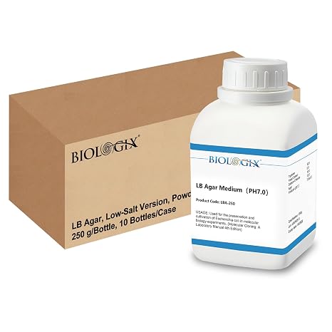 LB Agar Medium Powder, 250g/Bottle, Laboratory Grade with Tryptone, Yeast Paste, Sodium Chloride & Agar, Lysogeny Broth Agar Media for Laboratory Bacterial Culture, 10 Bottles/Case