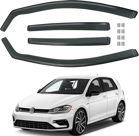 Wind Deflectors Compatible for Volkswagen VW Golf MK7 2012-2020 5 Door Hatchback 4pc Set, Keep Your Car Ventilated in Rain, Reduce Wind Turbulence, Tinted In-Channel, 8pc Clips Accessories