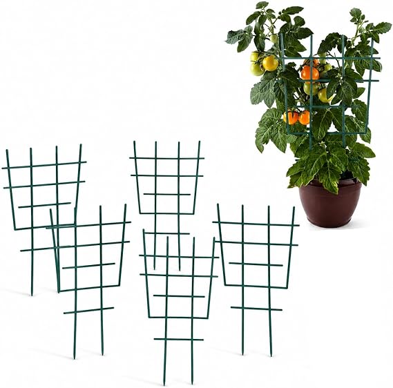 DOITOOL Small Plant Trellis, 5 Pack Mini Potted Plant Support for Climbing Vines, Plastic Garden Trellis, Small Vertical Growing Mesh for Flowers Vegetables Indoor Outdoor Gardening (Green)