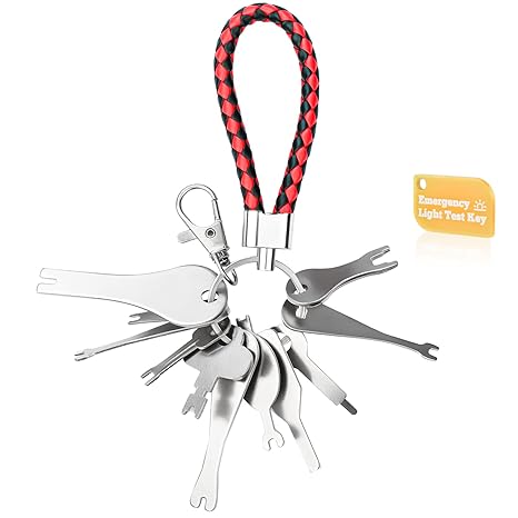 Emergency Light Test Key Set 11 Pack with Upgraded Braided Key Ring, Mellbree Fish Key Set for Emergency Lighting Test
