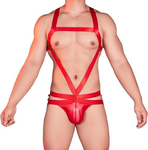 Mens Harness Sport Shoulder Strap Fitness One Piece Jockstrap Bodysuit Chest Belt Underwear G String Thong Lingerie