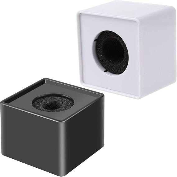 2 Pieces Portable Square Cube Shaped Interview Mic Microphone Flag Station Logo Superior ABS Material, Black and White