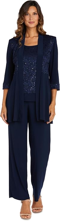 R&M Richards Women's Big Plus Size Lace Pant Set