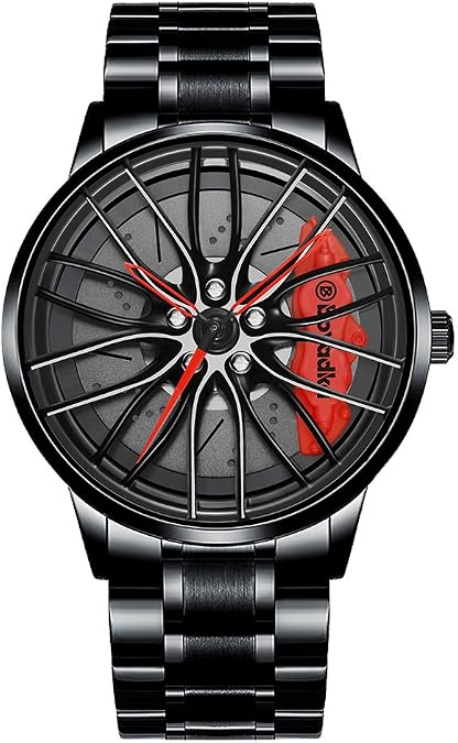 Car Watches for Men,Waterproof Stainless Steel Japanese Quartz Wrist Watch Sports Mens Watches with Car Wheel Rim Hub Design