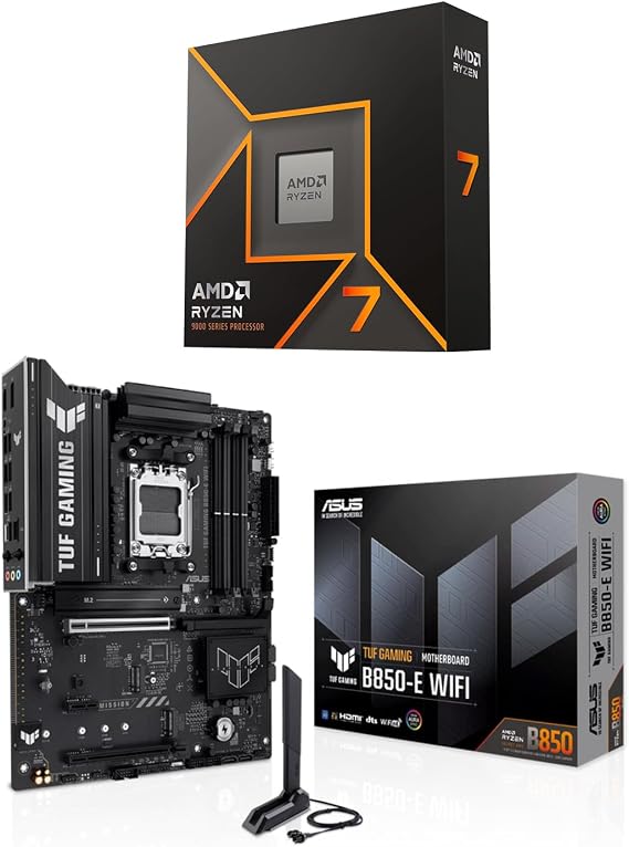 Micro Center AMD 9700X Processor with ASUS TUF Gaming B850-E Motherboard | CPU Motherboard Combo, AM5, DDR5, PCIe 5.0, Wi-Fi 6E, 2.5Gb Ethernet, DisplayPort, HDMI, USB 20Gbps Type-C BIOS FlashBack