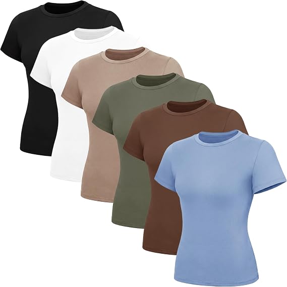 TNNZEET Basic Tees for Women Slim Fit Short Sleeve Tshirts Casual Clothes