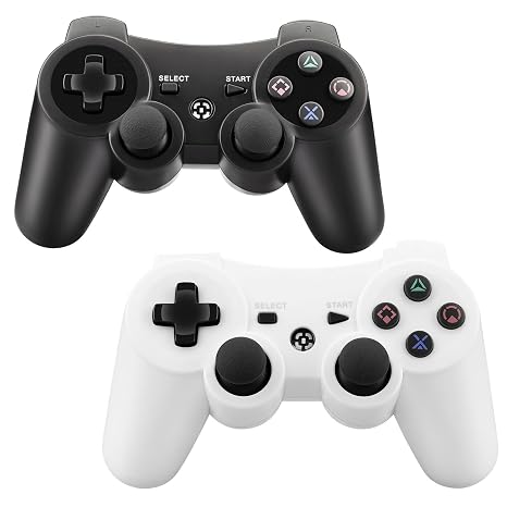 Enstixsm Replacement for PS3 Controller,2 Pack Wireless Controllers for PlayStation 3,Slim,Pro,Dual Shock Remote Control with 6-Axis Motion,Bluetooth Gamepad with 500mAh,Cheap Ideal Gift,Black White