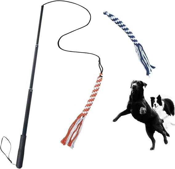 ASOCEA Dog Extendable Teaser Wand Pet Flirt Stick Pole Puppy Chasing Tail Interactive Toy for Small Medium Large Dogs Training Playing Exercise