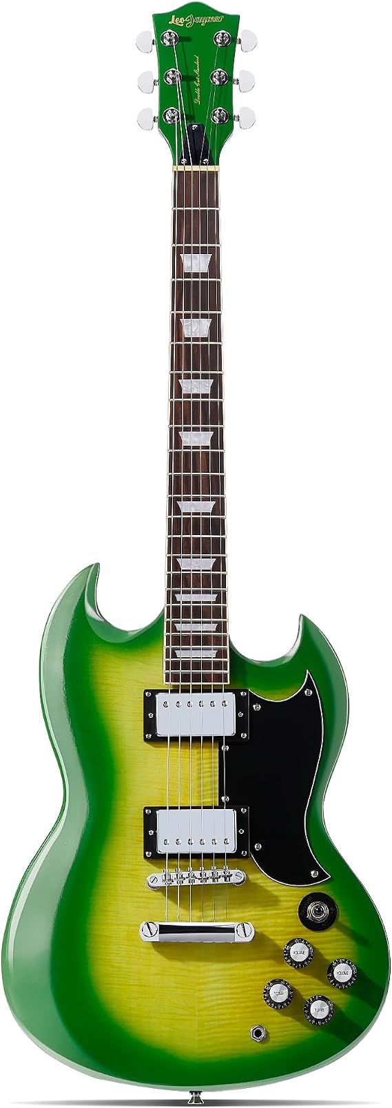 Leo Jaymz 39 Inch Solid Body Electric Guitar - Poplar Wood Body,Maple Neck and Laurel Wood Fretboard (Green Flame)