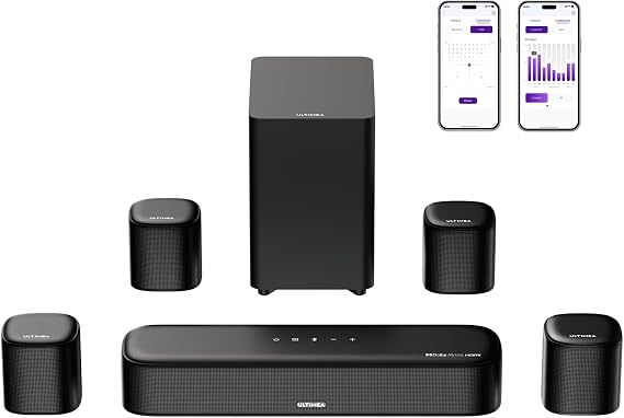 ULTIMEA 7.1ch Dolby Atmos Surround Sound System for TV, 4 Surround Speakers | Surround Sound System Sound Bar with Subwoofer for Home Theater, App Control, HDMI eARC, Aura A60, 2026 Model