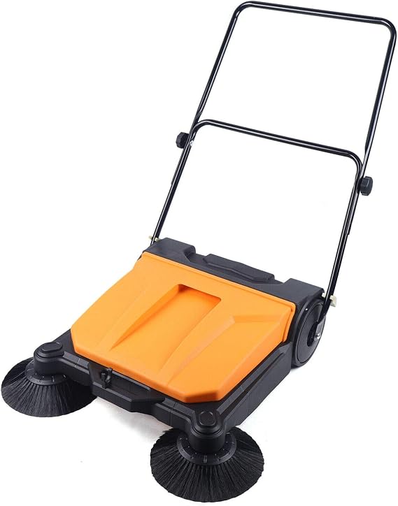 Hand-Push Sweeper, Walk-Behind Outdoor Manual Push Floor Sweeper, Lightweight Foldable Walk-in Floor Sweeping Machine, 26.77" Sweeping Width, Sweeps 2720m2/h