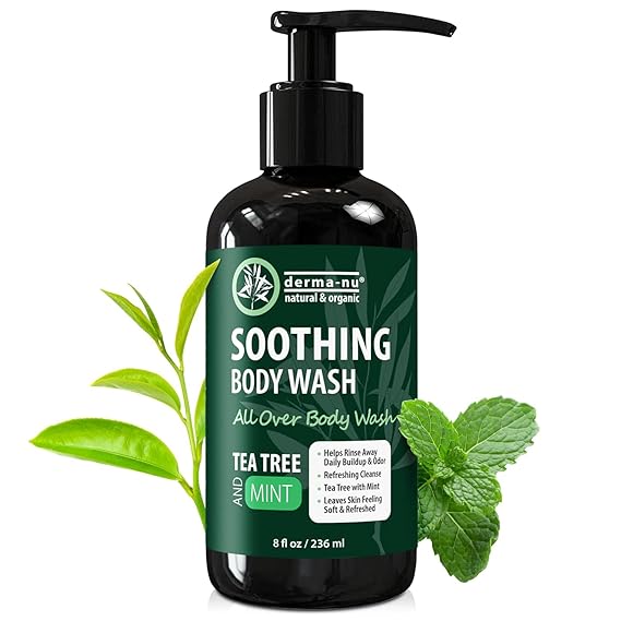 Derma-Nu Tea Tree Oil Body Wash with Eucalyptus & Mint - Purifying Deep Cleansing Shower Gel | Odor Control Body & Foot Wash | Active Men & Women | All Skin Types | Sulfate & Paraben Free - 8oz