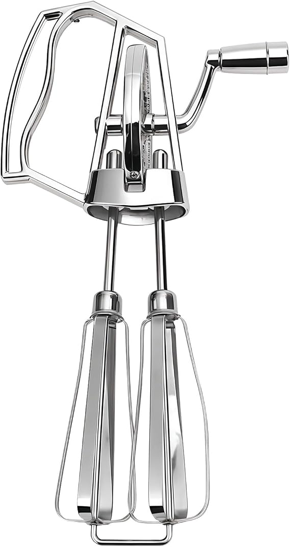 Hand Crank Mixer, Manual Egg Beater, Ergonomic Handle, Dual Rotating Beaters, Stainless Steel, Kitchen Tool, for Whisking, Beating, Mixing