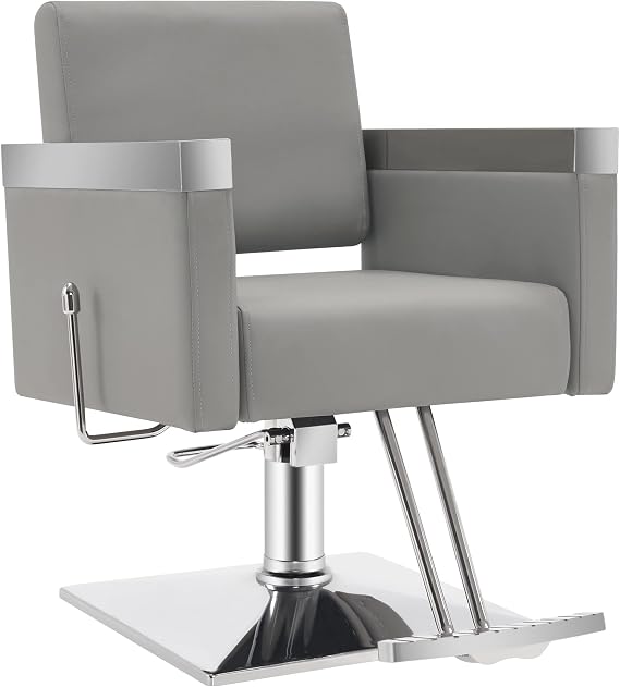 BarberPub Reclining Hydraulic Barber Chair, Salon Styling Chair 3021 (Grey) | 360 Swivel Function, Adjustable Reclining Backrest, Practical & Comfortable Design
