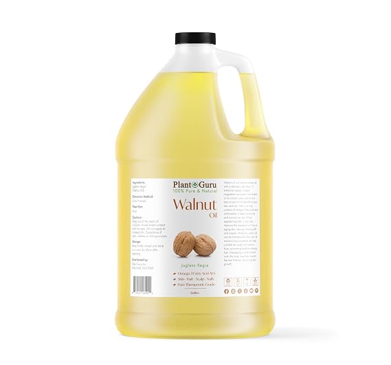 Plant Guru Walnut Oil Gallon 7.5 lbs. Bulk Wholesale - Cold Pressed 100% Pure Natural - Skin, Body, Face, Hair Growth and Moisturizer. Great For