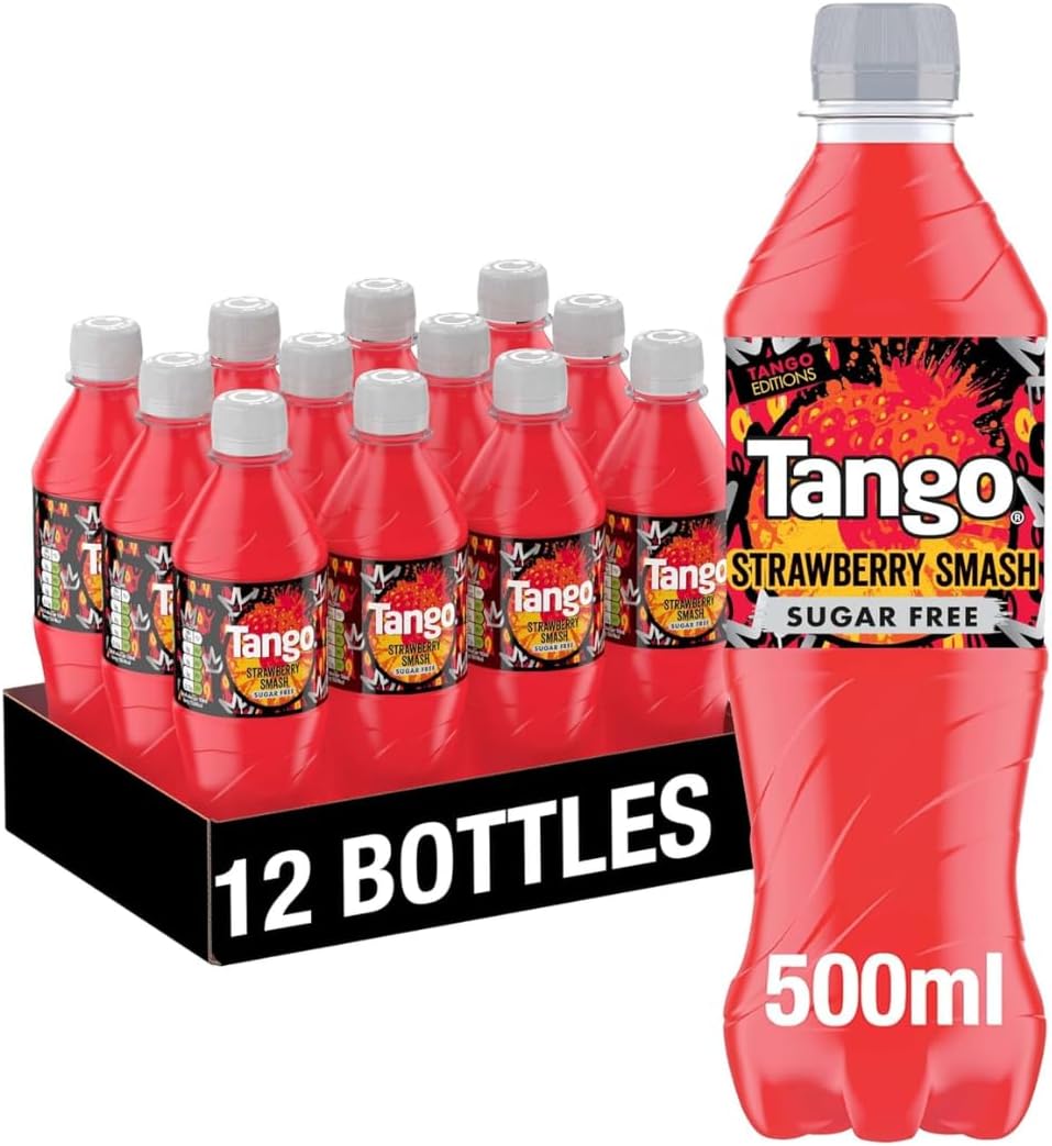 Tango Sugar Free Strawberry Smash 500ml x 12 Multipack Strawberry Drinks No Artificial Colours and Flavours- for Birthday, Parties, Holidays, Christmas